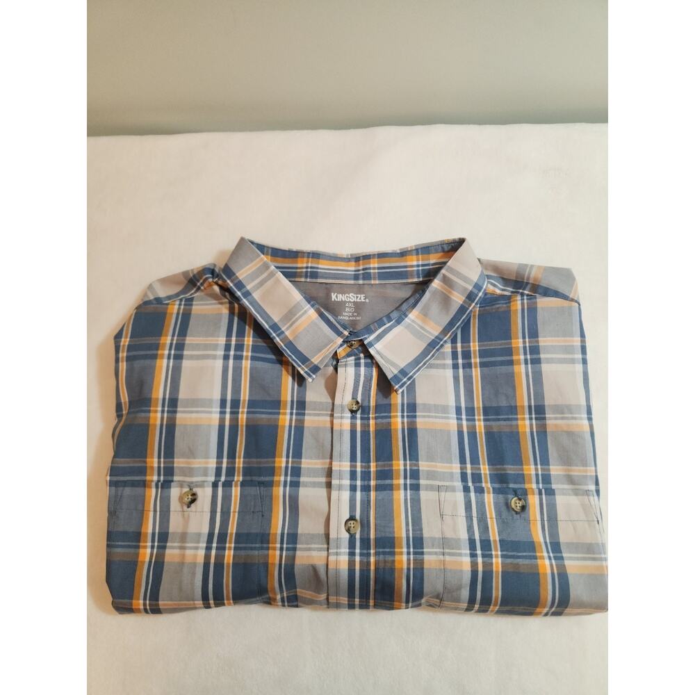 KingSize Shirt Mens 4XB 4XL Big Blue Plaid Short Sleeve Preppy Business Summer